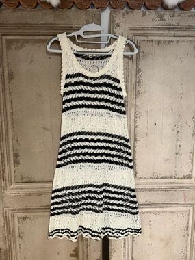 POL Black and White Crochet Midi Tank Dress